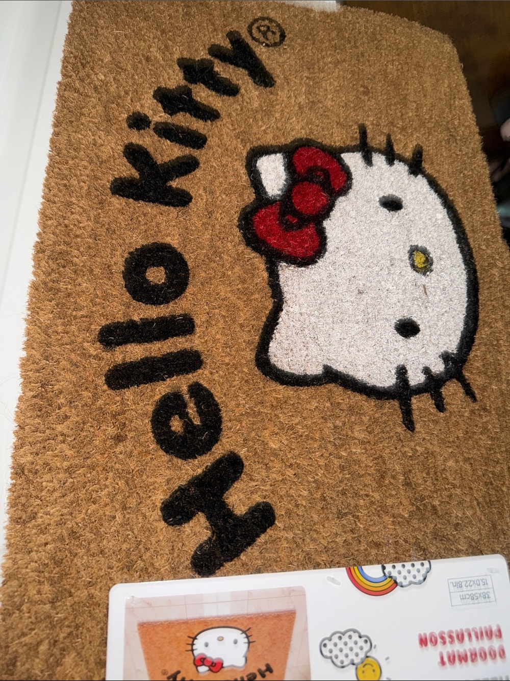 Hello Kitty Brown Doormat with White Face and Red Bow